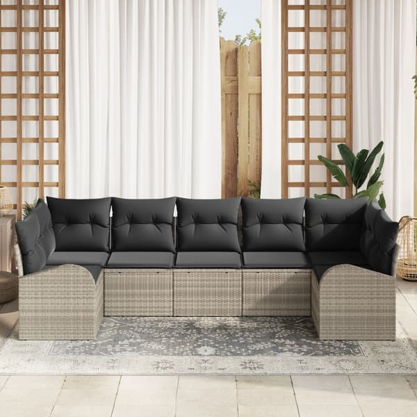 Trädgårdsoffset med kudde 7 pcs Ljusgrå Poly Rattan