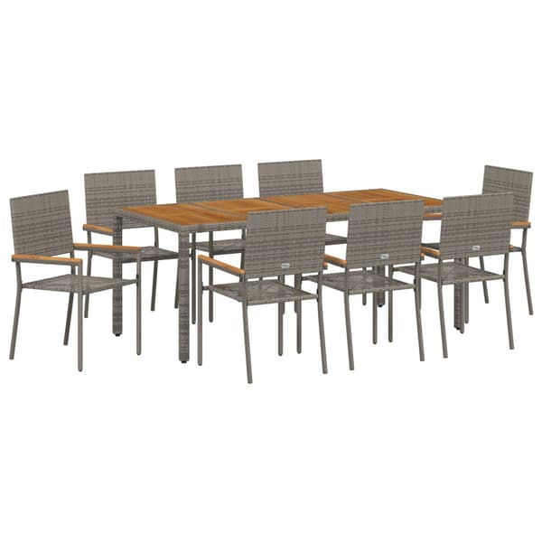 Trädgårdsmöbelset 9 pcs Grå konstrotting