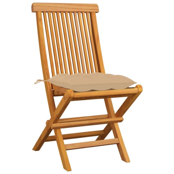 Trädgårdsstolar med beige dynor 4 st massiv teak