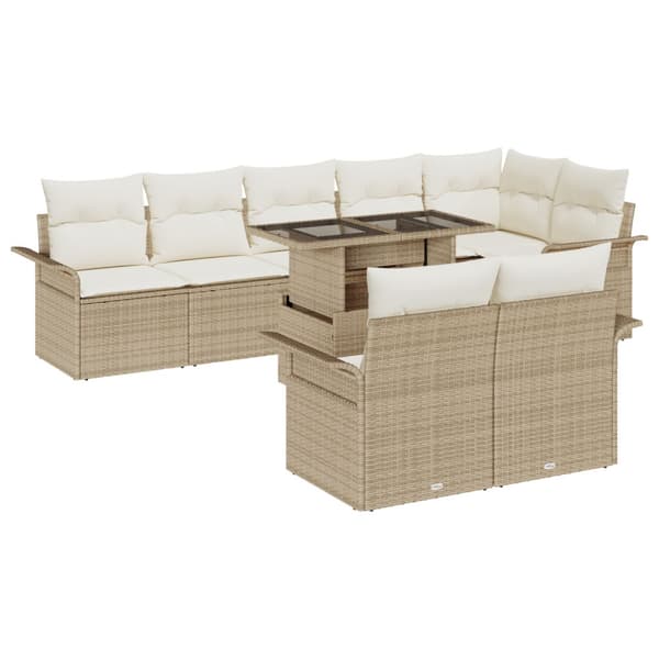 Trädgårdsoffset med kudde 9 pcs Beige Poly rattan