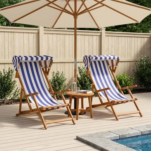 Deck Chair 2 st 3 Position Massiv Eukalyptus Trä Blå och Vit