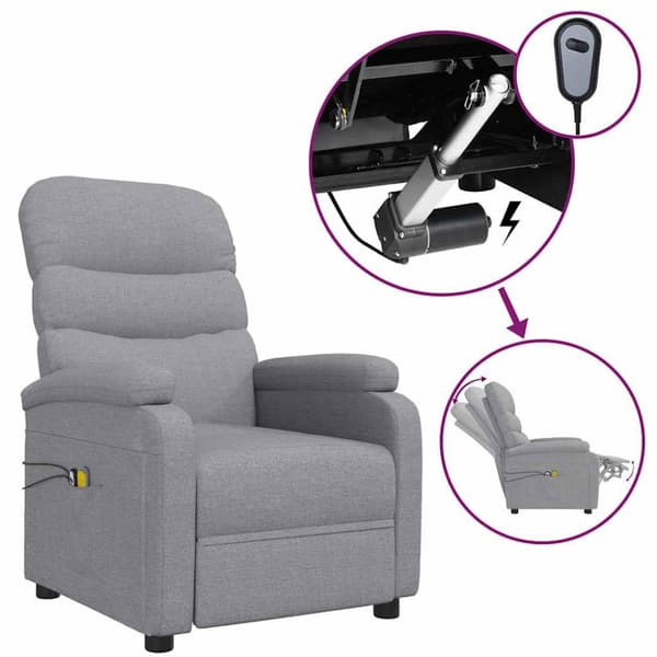 Elektrisk massagefåtölj ljusgrå tyg