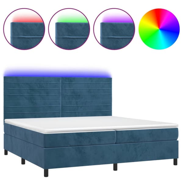Ramsäng med madrass & LED mörkblå 200x200 cm sammet