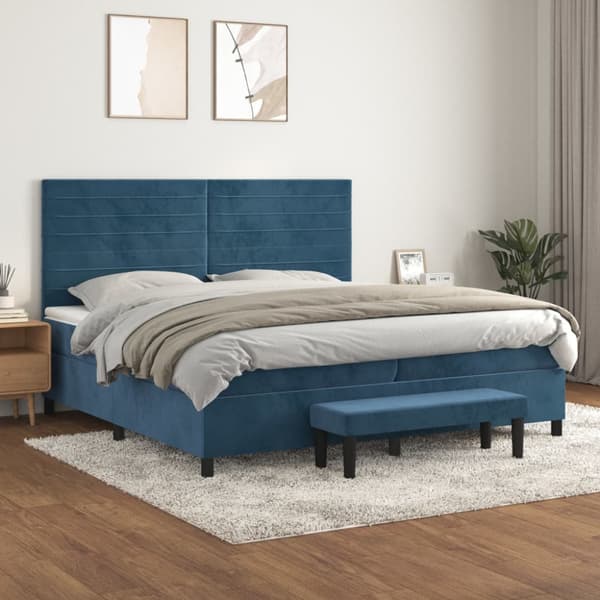 Ramsäng med madrass mörkblå 200x200 cm sammet