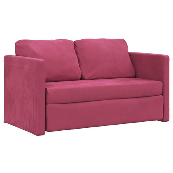 Golvbäddsoffa 2-i-1 vinröd 122x204x55 cm sammet