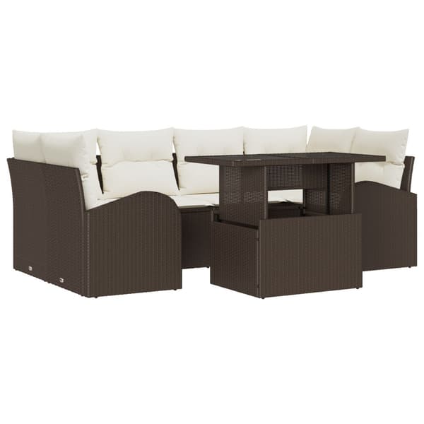 Trädgårdsoffset med kudde 7 pcs Brun Poly rattan