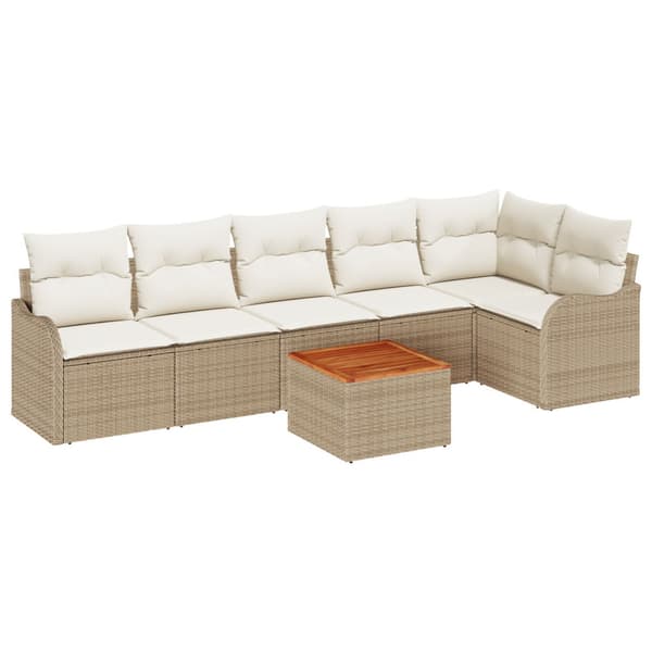 Trädgårdsoffset 7 pcs Beige och gräddfärgad konstrotting