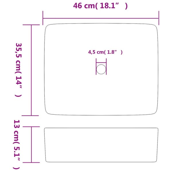 Handfat vit rektangulär 46x35,5x13 cm keramik
