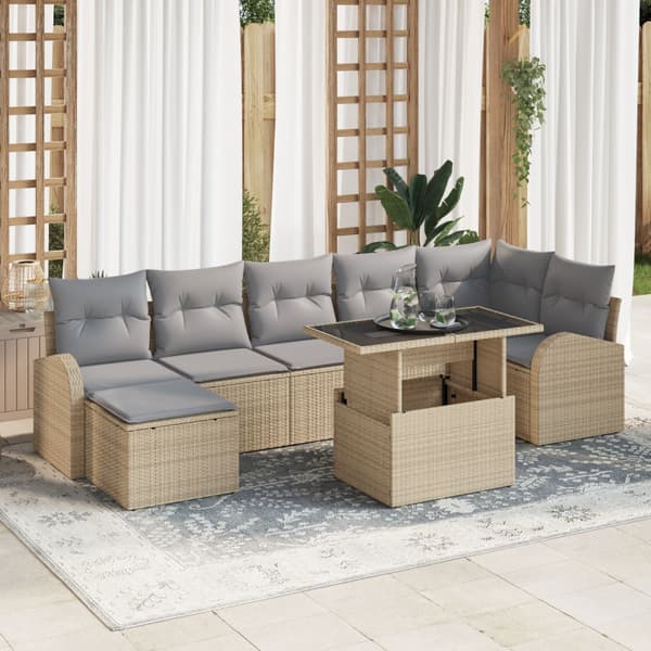 Trädgårdsoffset med kudde med lagring 8 pcs Beige Poly rattan