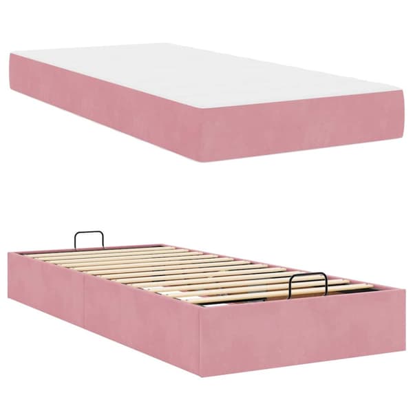 Sängram med madrass 2 pcs Rosa Sammet