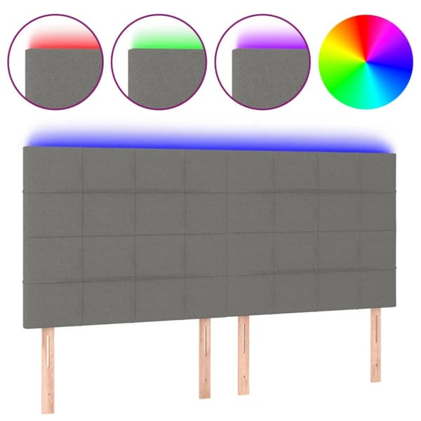 Sänggavel LED mörkgrå 200x5x118/128 cm tyg