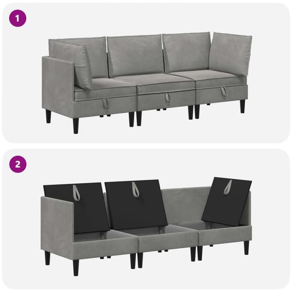 Möbelset för vardagsrummet med kudde 3 pcs Ljusgrå Sammet