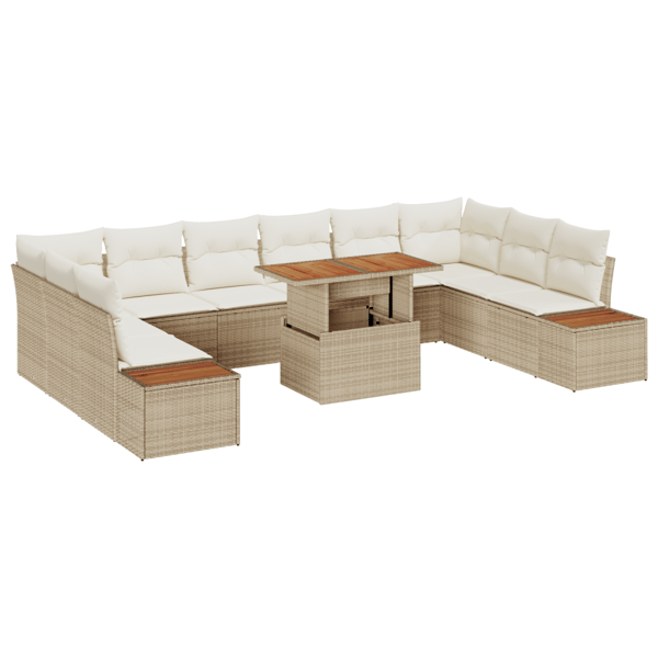 Trädgårdsoffset med lagring 11 pcs Beige Poly rattan