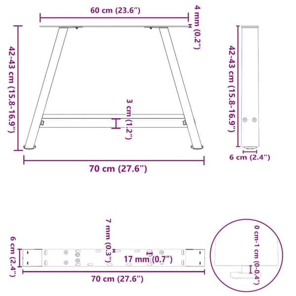 Soffbordsben A-formade 2 st 70x(42-43) cm stål