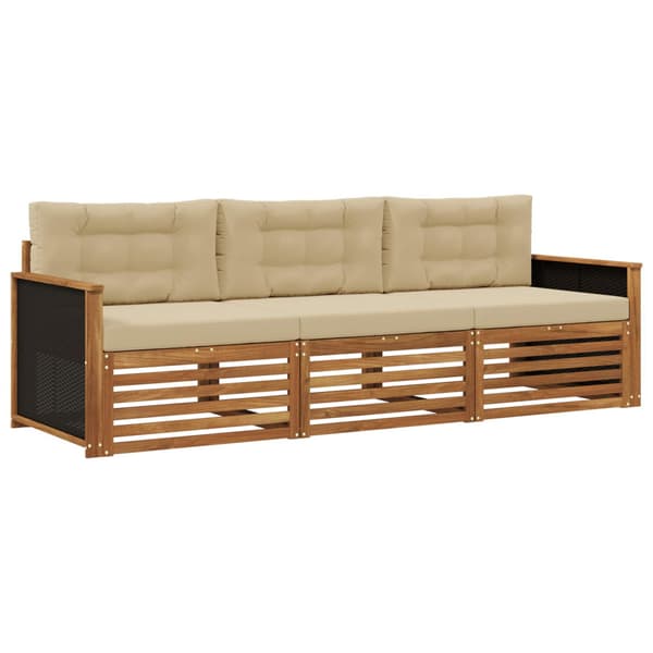Utomhussoffset med kudde 3 pcs Naturlig och Beige Polyester