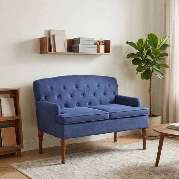 Loveseat med knapprapport Polisblå 111 x 65 x 79 cm Sammet