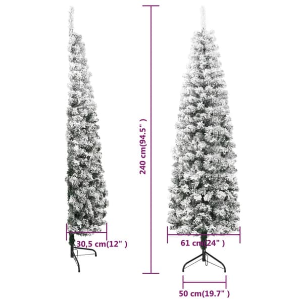 Smal halv plastgran med snö 240 cm