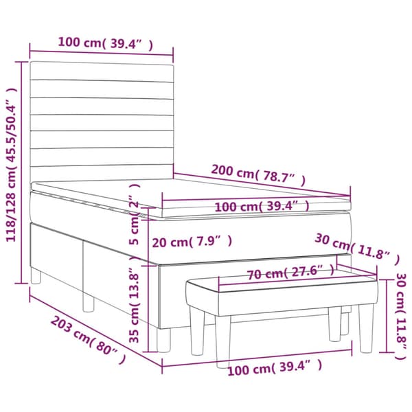Ramsäng med madrass mörkgrå 100x200 cm sammet