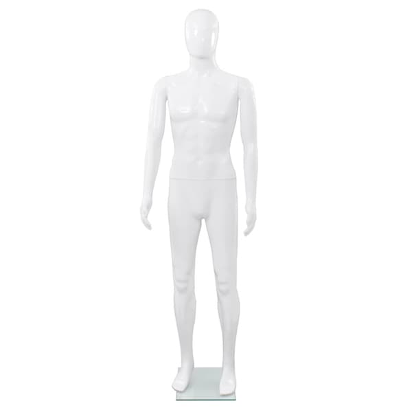 Skyltdocka man helkropps med bas i glas glansig vit 185 cm