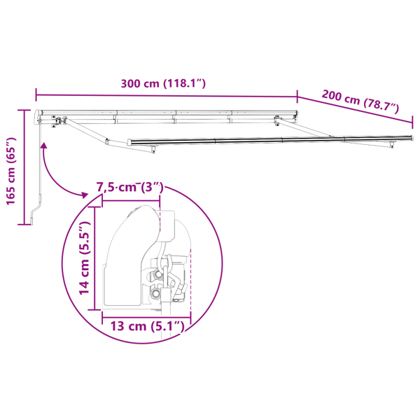 Utfällbar markis Kräm 300 x 200 cm tyg