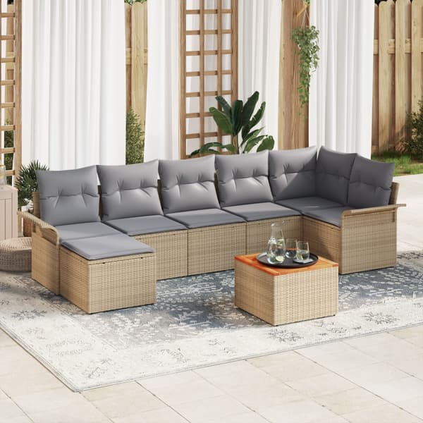 Trädgårdsoffset med kudde 8 pcs Beige konstrotting