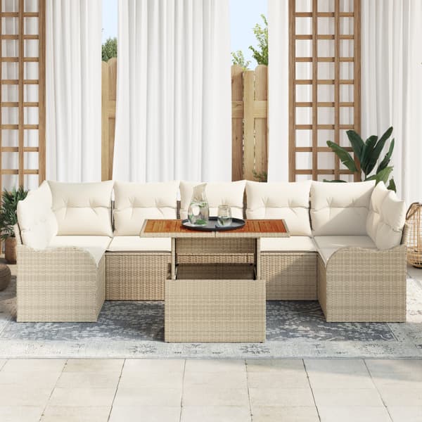 Trädgårdsoffset med lagring 8 pcs Beige Poly rattan