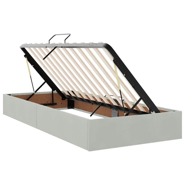 Förvaringssäng med LED med madrass Ljusgrå 90 x 200 cm Sammet