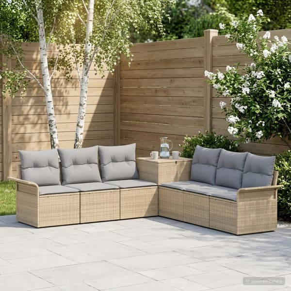 Soffset 7 st Beige och Ljusgrå Poly Rattan och stål