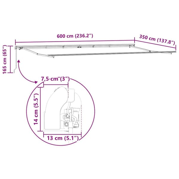 Markisram Vit 600 × 350 cm Aluminium