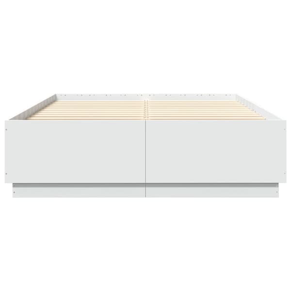 Sängram med LEDs vit 150x200 cm konstruerad trä