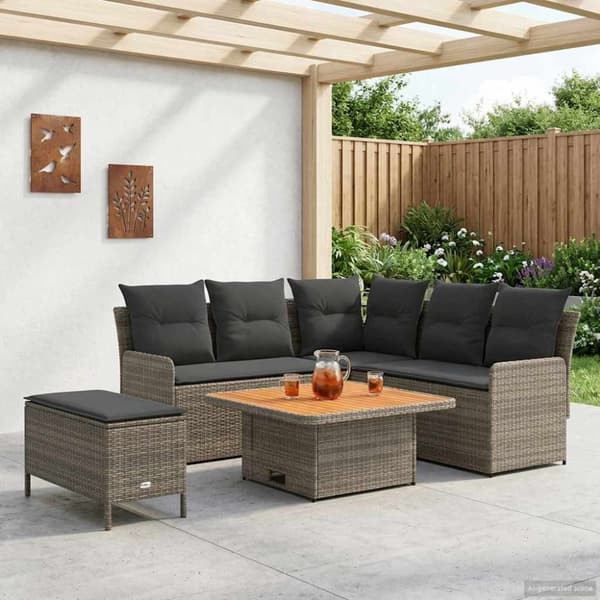 Möbelset med kudde 5 pcs Grå och mörkgrå PE Rattan