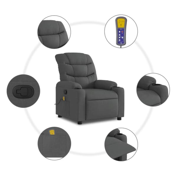 Massagefåtölj mörkgrå tyg