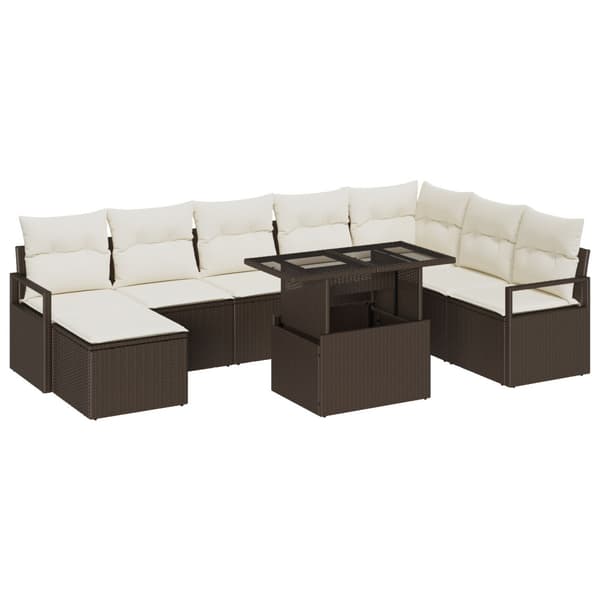 Trädgårdsoffset med lagring 9 pcs Brun Poly rattan