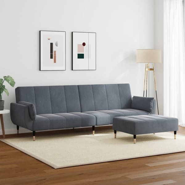 Bäddsoffa 2-sits med fotpall mörkgrå sammet