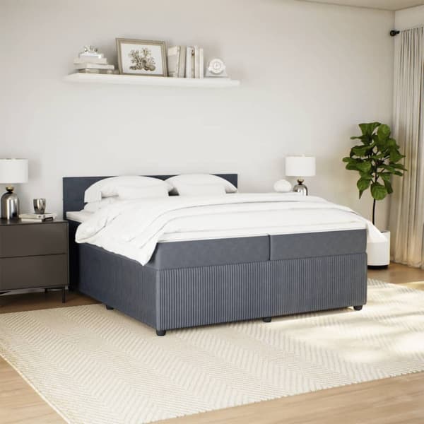 Ramsäng med madrass mörkgrå 200x200 cm sammet
