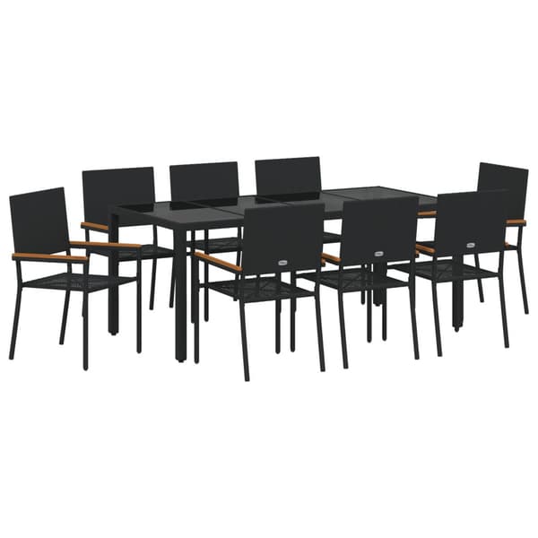 Trädgårdsmöbelset 9 pcs Svart konstrotting
