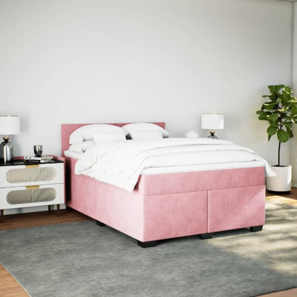 Ramsäng med madrass rosa 160x200 cm sammet