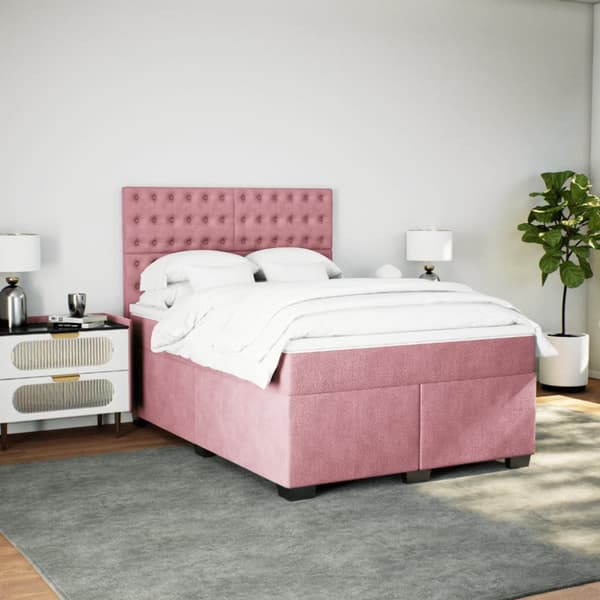Ramsäng med madrass rosa 160x200 cm sammet