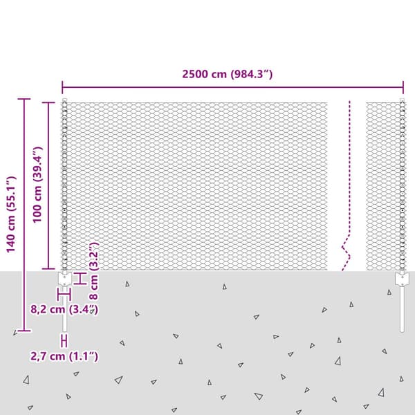 Stängsel med stolpe Silver 1 x 25 m Stål