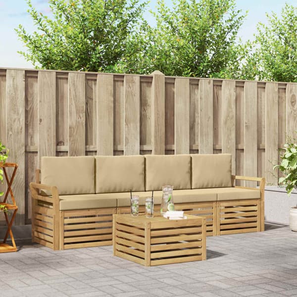 Utomhussoffset med kudde 5 pcs Vit och Beige Polyester
