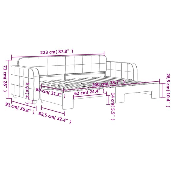 Dagbädd utdragbar svart 80x200 cm sammet