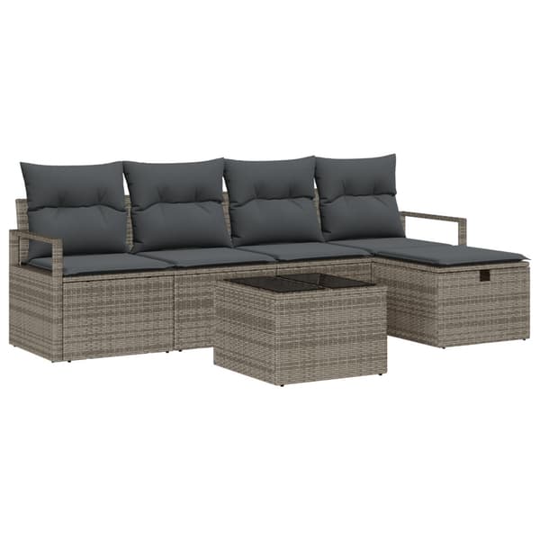 Trädgårdsoffset med kudde med lagring 6 pcs Grå Poly rattan