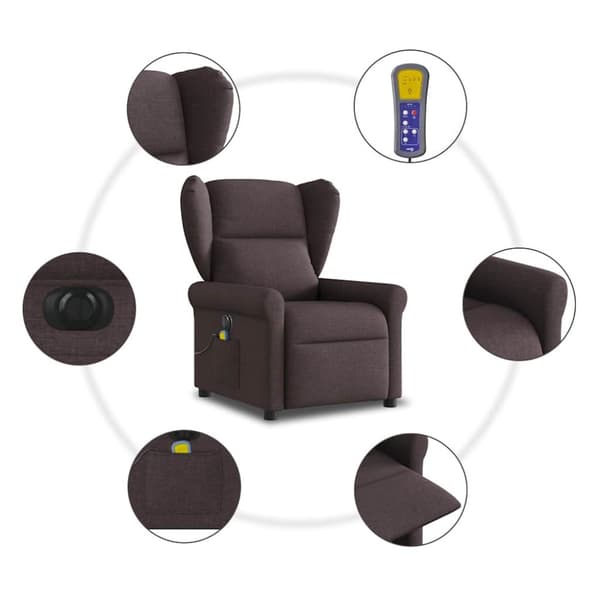 Elektrisk massagefåtölj mörkbrun tyg