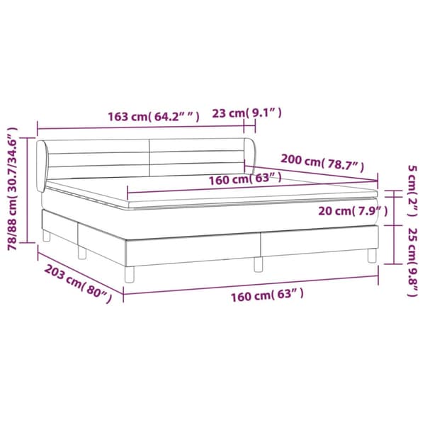 Ramsäng med madrass ljusgrå 160x200 cm sammet