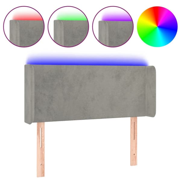 Sänggavel LED ljusgrå 103x16x78/88 cm sammet