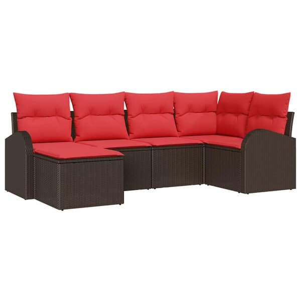 Trädgårdsoffset med kudde 6 pcs Brun Poly Rattan