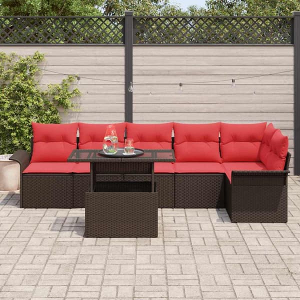 Trädgårdsoffset med kudde 7 pcs Brun Poly rattan