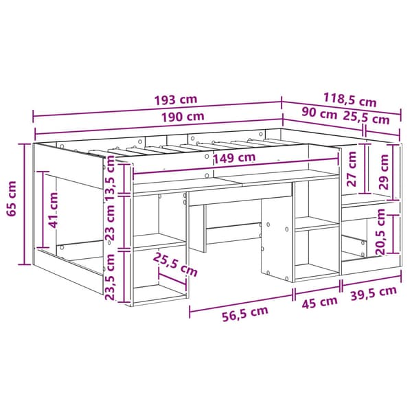 Barnsängsram med förvaring Sonoma-ek 90 x 190 cm