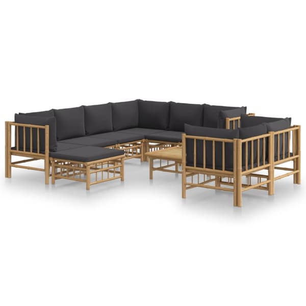 Loungegrupp 10 delar mörkgrå dynor bambu