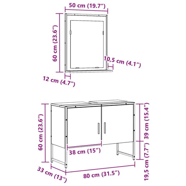 Badrumsmöbelset Väggmonterad 2 pcs Svart Konstruerat trä
